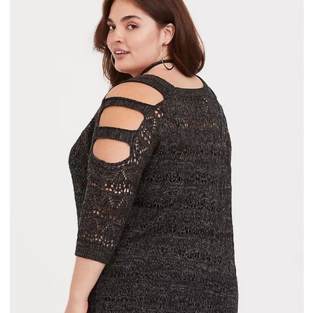 TORRID LADDER & POINTELLE KNIT SWEATER